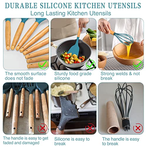 Umite Chef Kitchen Cooking Utensils Set, 33 pcs Non-stick Silicone Utensils Spatula Set with Holder, Silicone Kitchen Gadgets Utensil Set(Dark Blue) - Image 5