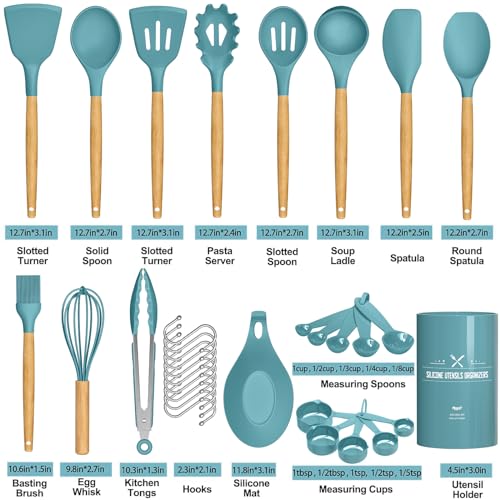 Umite Chef Kitchen Cooking Utensils Set, 33 pcs Non-stick Silicone Utensils Spatula Set with Holder, Silicone Kitchen Gadgets Utensil Set(Dark Blue) - Image 4