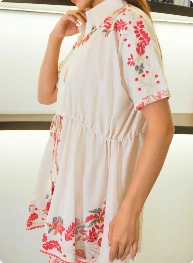 #Be Floral White Co-ord Set with Drawstring Top and Slit Pants
