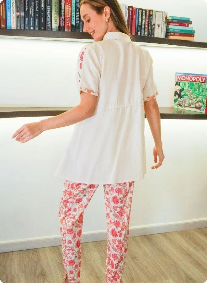 #Be Floral White Co-ord Set with Drawstring Top and Slit Pants