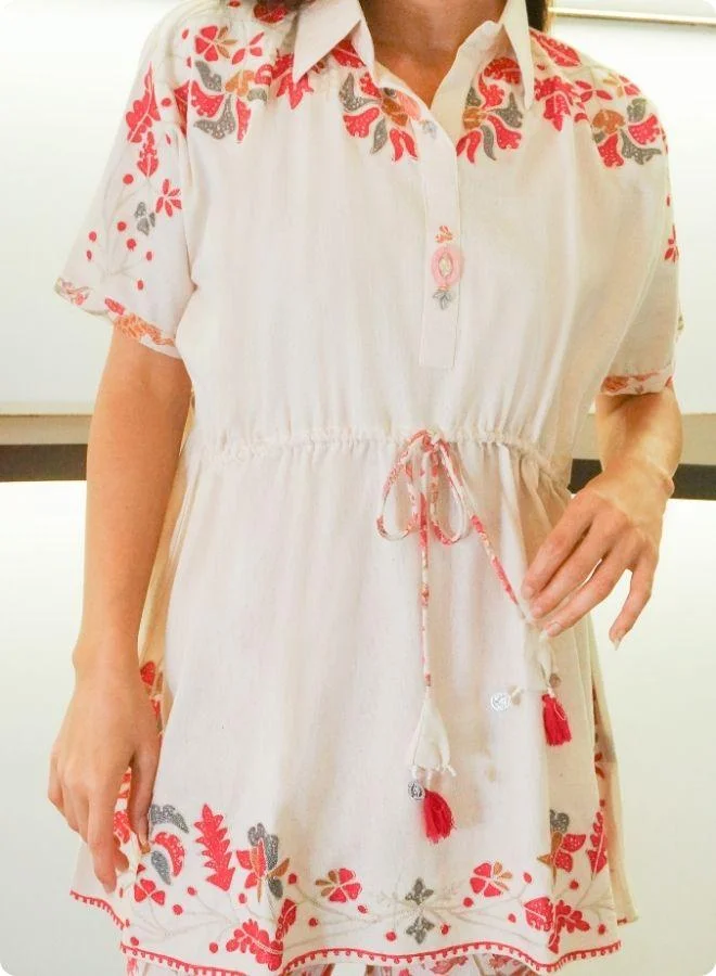 #Be Floral White Co-ord Set with Drawstring Top and Slit Pants