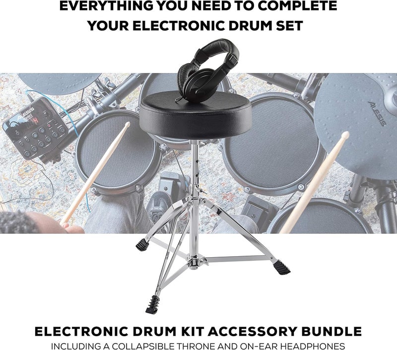 Alesis Drum Essentials Bundle – Complete Electric Drum Set Accessory Pack with Drum Throne and On-Ear Headphones - Image 2