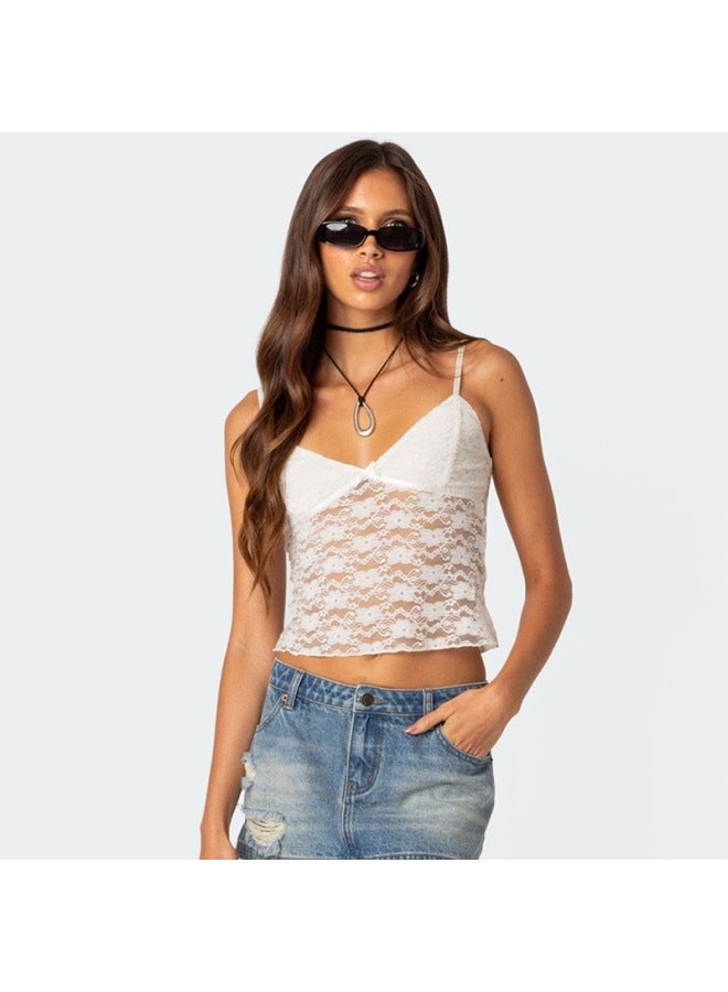 V-Neck Camisole Top – Front Bow, See-Through Backless