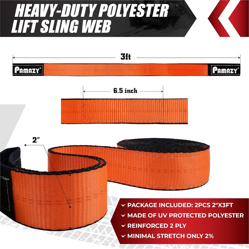 PAMAZY 2 Pack 2”x3FT Heavy Duty Lift Sling Straps - 18800 Pound Capacity Eye-Eye Nylon Straps - Image 2