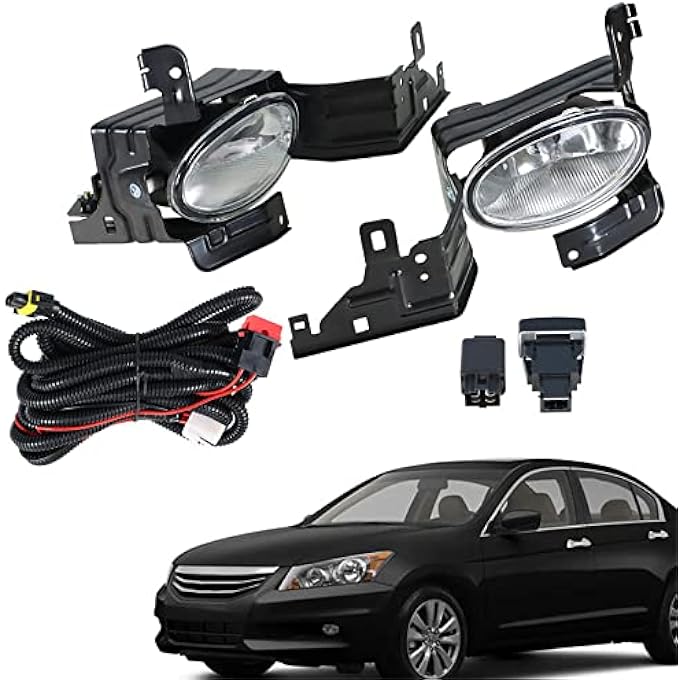 Contek Led Fog Lights Replacement For 20112012 Honda Accord 4Dr Sedan Left Right Front Bumper Driving LampsWiringSwitch  Clear Lens - Image 1