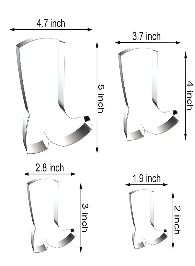 QAAQS Cowboy Boot Cookie Cutter Set - 5 inch, 4 inch, 3 inch, 2 inch - 4 Piece Western Cowboy Cowgirl Cookie Cutters Shapes Molds - Stainless Steel - Image 2