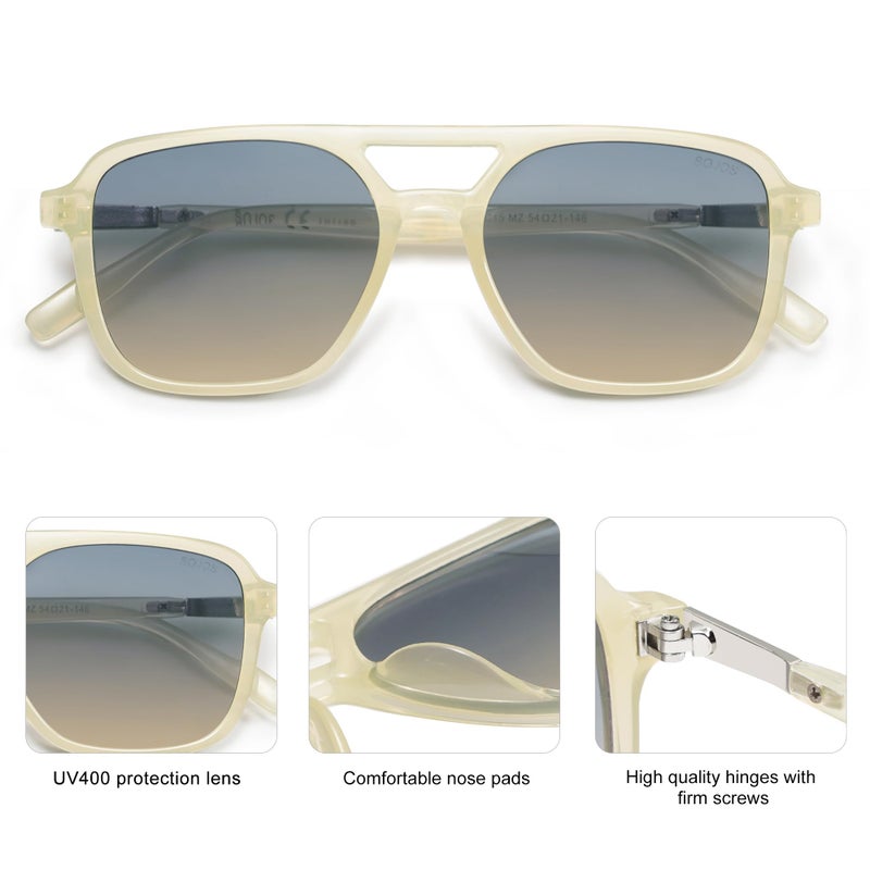 SOJOS Retro Aviator Sunglasses for Women Men,Trendy Rectangle Womens Mens Shades Sun Glasses SJ2202 Light Milky Yellow Blue Grading - Image 5