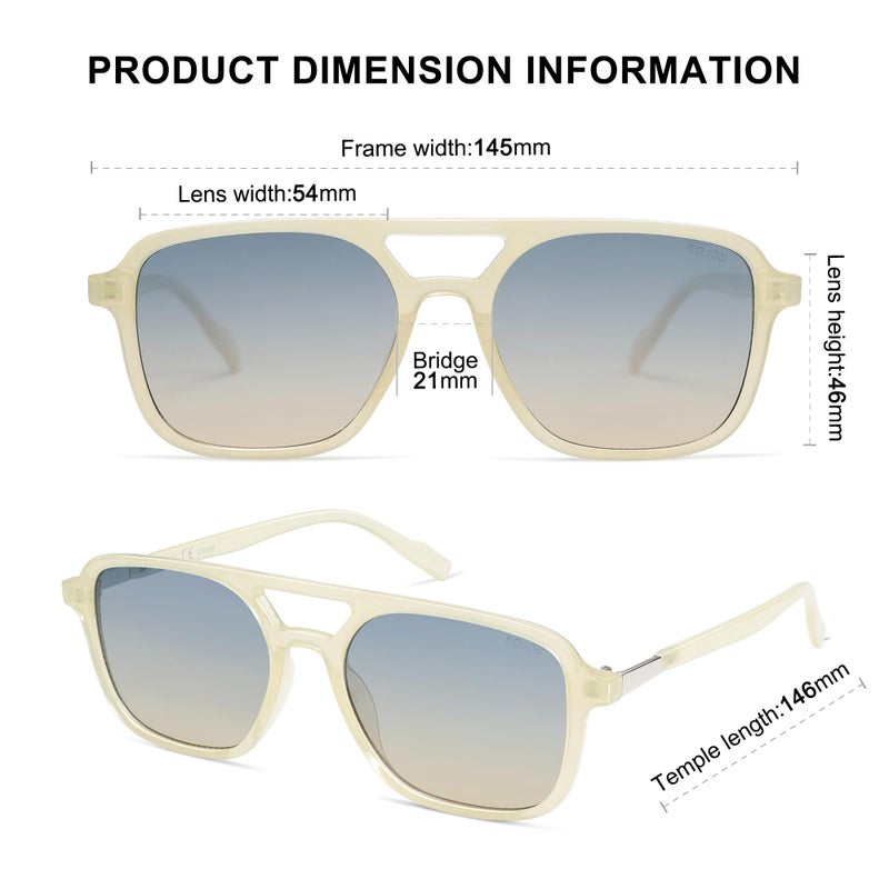 SOJOS Retro Aviator Sunglasses for Women Men,Trendy Rectangle Womens Mens Shades Sun Glasses SJ2202 Light Milky Yellow Blue Grading - Image 4