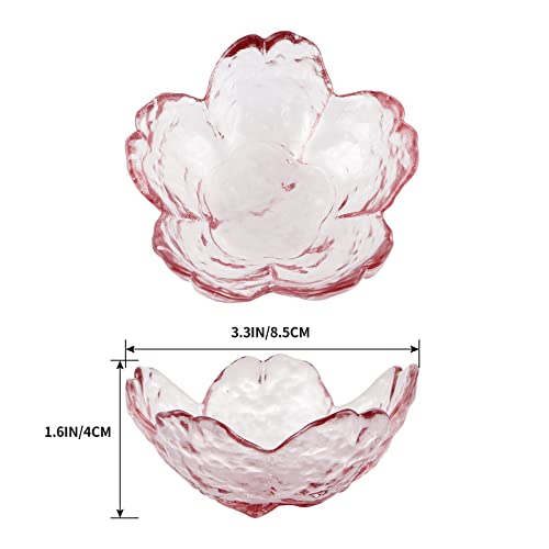 Sanbege 8 Pcs Glass Sakura Soy Sauce Dishes, Cute Mini Dessert Bowls, Stackable Tiny Appetizer Plates for Dips, Seasonings, Snacks, Fruits or Tea Bags, Small Candles, Trinkets (Pink) - Image 2