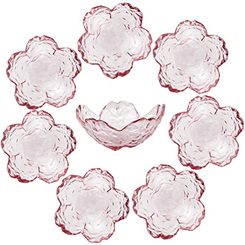 Sanbege 8 Pcs Glass Sakura Soy Sauce Dishes, Cute Mini Dessert Bowls, Stackable Tiny Appetizer Plates for Dips, Seasonings, Snacks, Fruits or Tea Bags, Small Candles, Trinkets (Pink) - Image 1