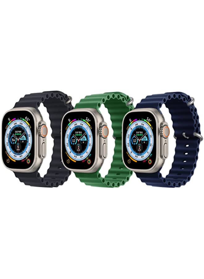 IAF Silicone Ocean Band Strap for Apple Watch Ultra 8 49mm Set of 3, Black, Green, Dark Blue