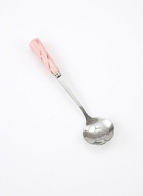 6-Piece Rose Flower Shaped Mixing Spoon Set Silver/Pink