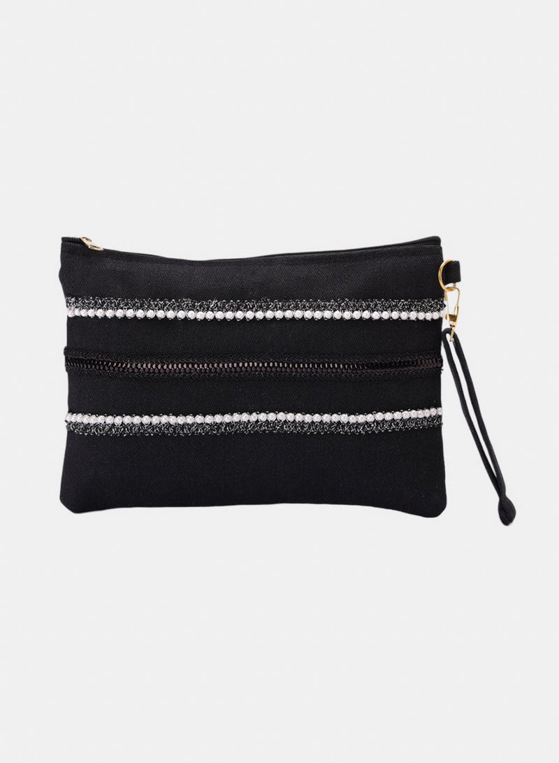 Carina Pearl-Trim Woven Beach Bag - Image 1