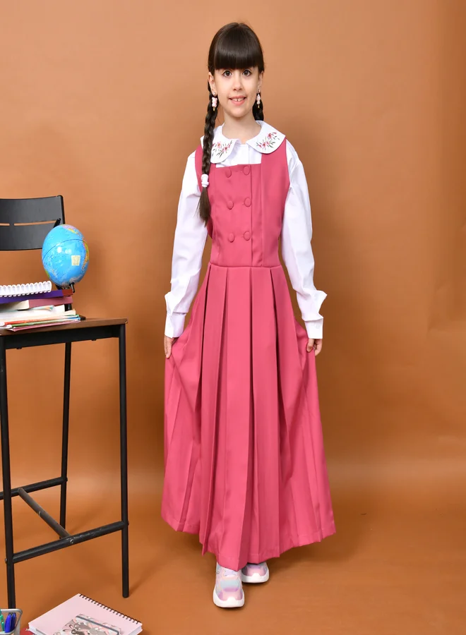 HAWRAA ABAYA Lauren Pink Apron: Front buttons, soft pleats and hidden pockets
