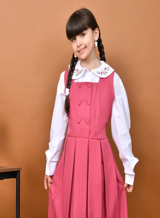 HAWRAA ABAYA Lauren Pink Apron: Front buttons, soft pleats and hidden pockets