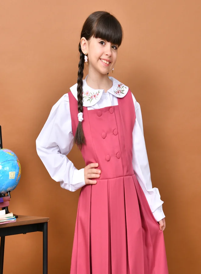 HAWRAA ABAYA Lauren Pink Apron: Front buttons, soft pleats and hidden pockets