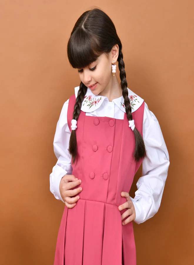 HAWRAA ABAYA Lauren Pink Apron: Front buttons, soft pleats and hidden pockets