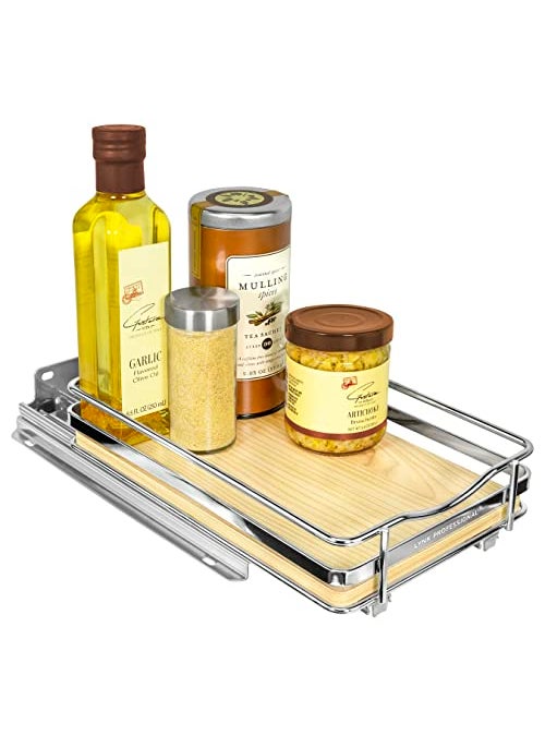 LYNK PROFESSIONAL LYNK PROFESSIONAL lite Pull Out Spice Rack Organizer for Inside Kitchen Cabinets  614 inch Wide  Slide Out Drawer  WoodChrome Sliding Spice Cabinet Organization Shelf Racks  1 Tier 