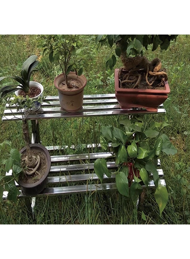 Rubik حامل نباتات، رف عرض زهور من الفولاذ المقاوم للصدأ لشرفة غرفة المعيشة أو الفناء المنزلي (طبقتين - 120x40x50 سم) - Image 5