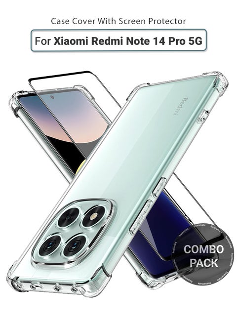 2 in 1 Xiaomi Redmi Note 14 Pro 5G Protection Pack - Ultra Clear Shockproof Case & Edge-to-Edge Screen Protector, 360 Degree Protection, Back Cover & Screen Protector for Xiaomi Redmi Note 14 Pro 5G