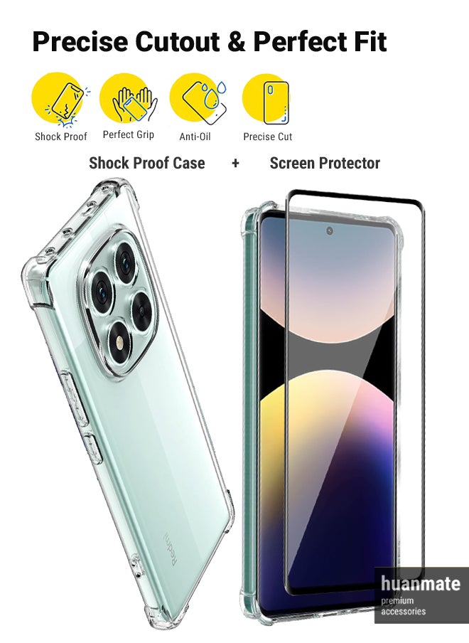2 in 1 Xiaomi Redmi Note 14 Pro 5G Protection Pack - Ultra Clear Shockproof Case & Edge-to-Edge Screen Protector, 360 Degree Protection, Back Cover & Screen Protector for Xiaomi Redmi Note 14 Pro 5G