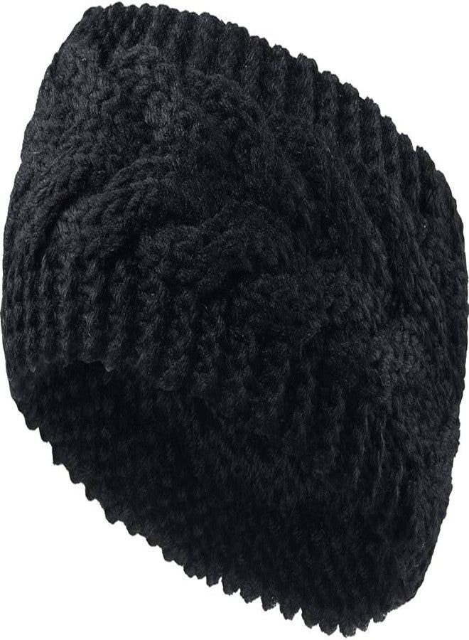 Richmen Women Stylish Soft Acrylic Woolen Headband New Cris Cross Bow Earwarmer Crochet Headwrap Hair Band for Spa Casual Ear Warmer Earmuff (Black) - Image 1