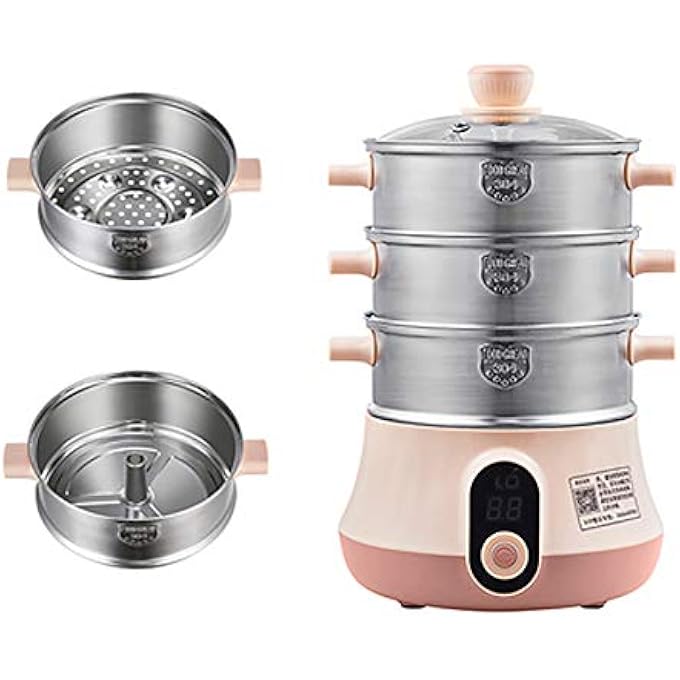 جهاز طهي بالبخار الكهربائي للخضراوات مكون من 35 طبقة متعدد الوظائف مصنوع من الفولاذ المقاوم للصدأ لطهي الخضراوات والحبوب واللحوم والبيض وسلال قابلة للتكديس مع مؤقت - Image 1