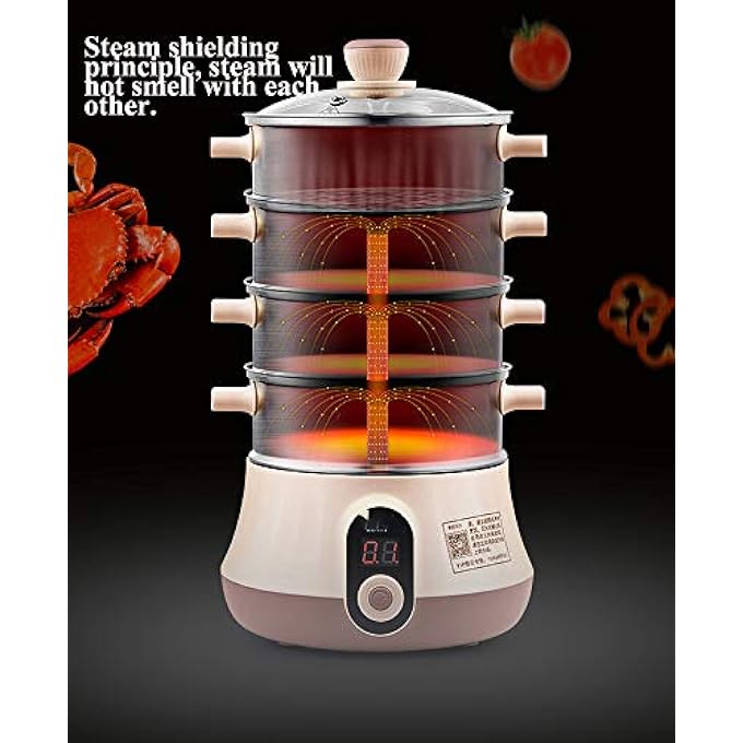 جهاز طهي بالبخار الكهربائي للخضراوات مكون من 35 طبقة متعدد الوظائف مصنوع من الفولاذ المقاوم للصدأ لطهي الخضراوات والحبوب واللحوم والبيض وسلال قابلة للتكديس مع مؤقت - Image 5