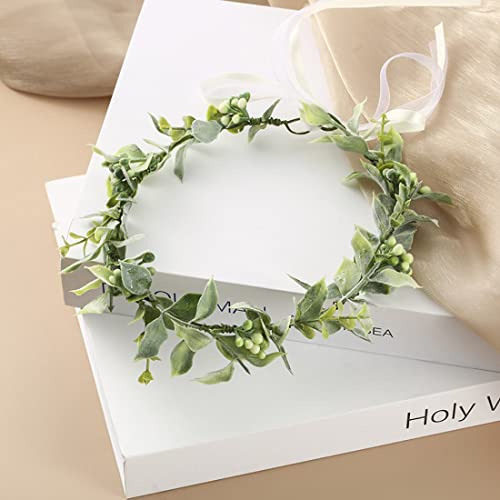 FIDDY898 Green Leaf Flower Crown Eucalyptus Crown Wedding Bridal Maternity Photo Props Headpiece Style1 - Image 5