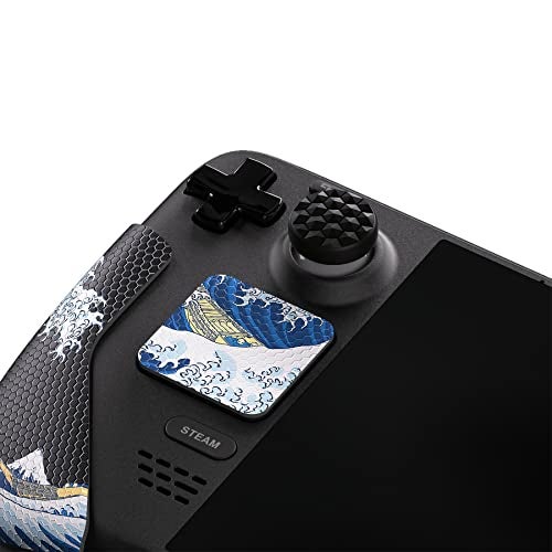 playvital أغطية مقبض مطاطية ناعمة مزخرفة من بلاي فيتال للاستخدام الاحترافي لجهاز ستيم ديك LCD و OLED، مجموعة ملصقات واقية لأزرار الخلف مع أغطية قبضة الإبهام - الموجة العظيمة - Image 4
