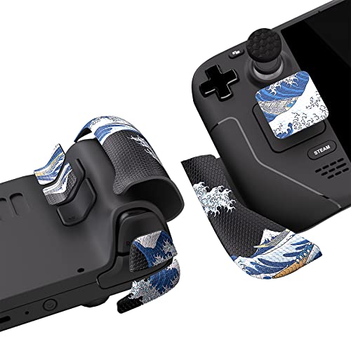 playvital أغطية مقبض مطاطية ناعمة مزخرفة من بلاي فيتال للاستخدام الاحترافي لجهاز ستيم ديك LCD و OLED، مجموعة ملصقات واقية لأزرار الخلف مع أغطية قبضة الإبهام - الموجة العظيمة - Image 5