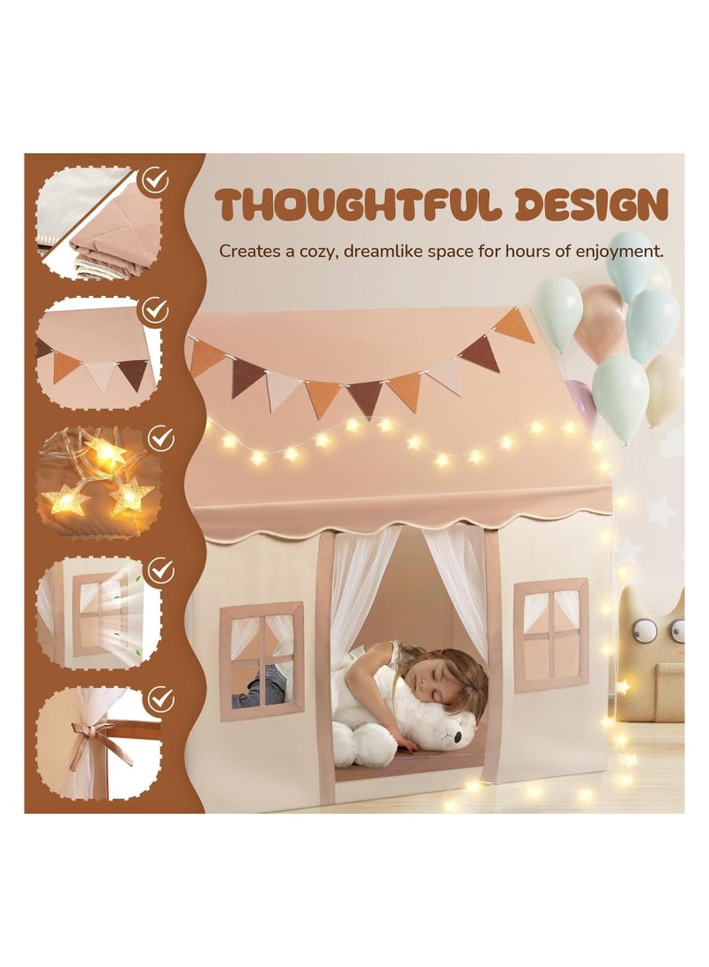 BLOOMING TIME Kids Castle Tent With Mat And Lights – Indoor Outdoor Playhouse - Image 4