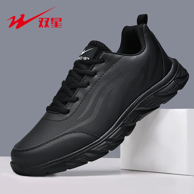Double Star Men'S Shoes Black Casual Sneaker Leather Waterproof Soft Bottom Running Shoes Men'S Leather Travel Shoes - Image 5