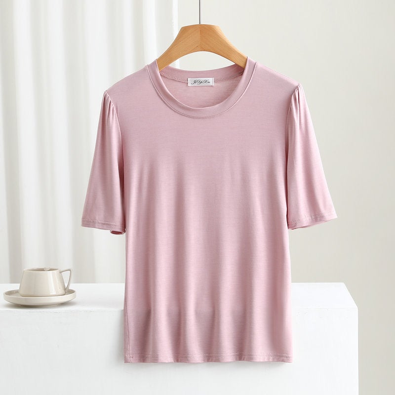 Modal T-Shirt Women'S Short-Sleeved White Summer Slim-Fit Crewneck Base Shirt Outer Wear Mid-Sleeved Thin Inner Black Top - Image 5