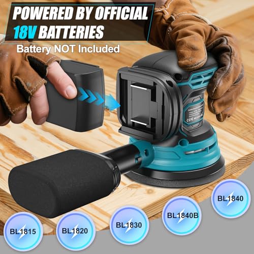 TAIRDA Cordless Random Orbital Sander Compatible for Makita 18V (TOOL ONLY), Electric Palm Orbital Sander With Dust Collector, 6 Variable Speeds, 20Pcs Sandpaper For Sanding Polishing Woodworking - Image 2
