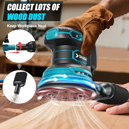 TAIRDA Cordless Random Orbital Sander Compatible for Makita 18V (TOOL ONLY), Electric Palm Orbital Sander With Dust Collector, 6 Variable Speeds, 20Pcs Sandpaper For Sanding Polishing Woodworking - Image 4