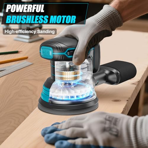 TAIRDA Cordless Random Orbital Sander Compatible for Makita 18V (TOOL ONLY), Electric Palm Orbital Sander With Dust Collector, 6 Variable Speeds, 20Pcs Sandpaper For Sanding Polishing Woodworking - Image 5