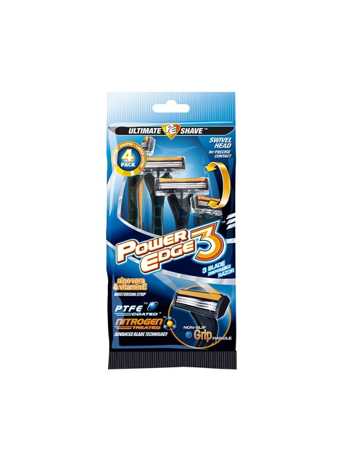 Power Edge Moisturising Swivel Head 3 Blade Disposable Razor, Made in UK - Image 1