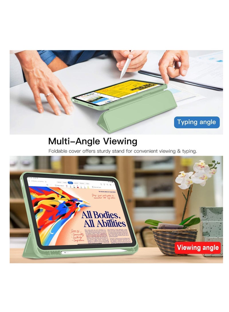 غطاء أخضر مع حامل أقلام لجهاز آي باد 10.9 بوصة جراب ثلاثي الطي متوافق مع جهاز iPad 10th Generation 2022 الإصدار التلقائي للنوم والاستيقاظ قابل للطي ، غطاء خلفي صلب خفيف الوزن - Image 5