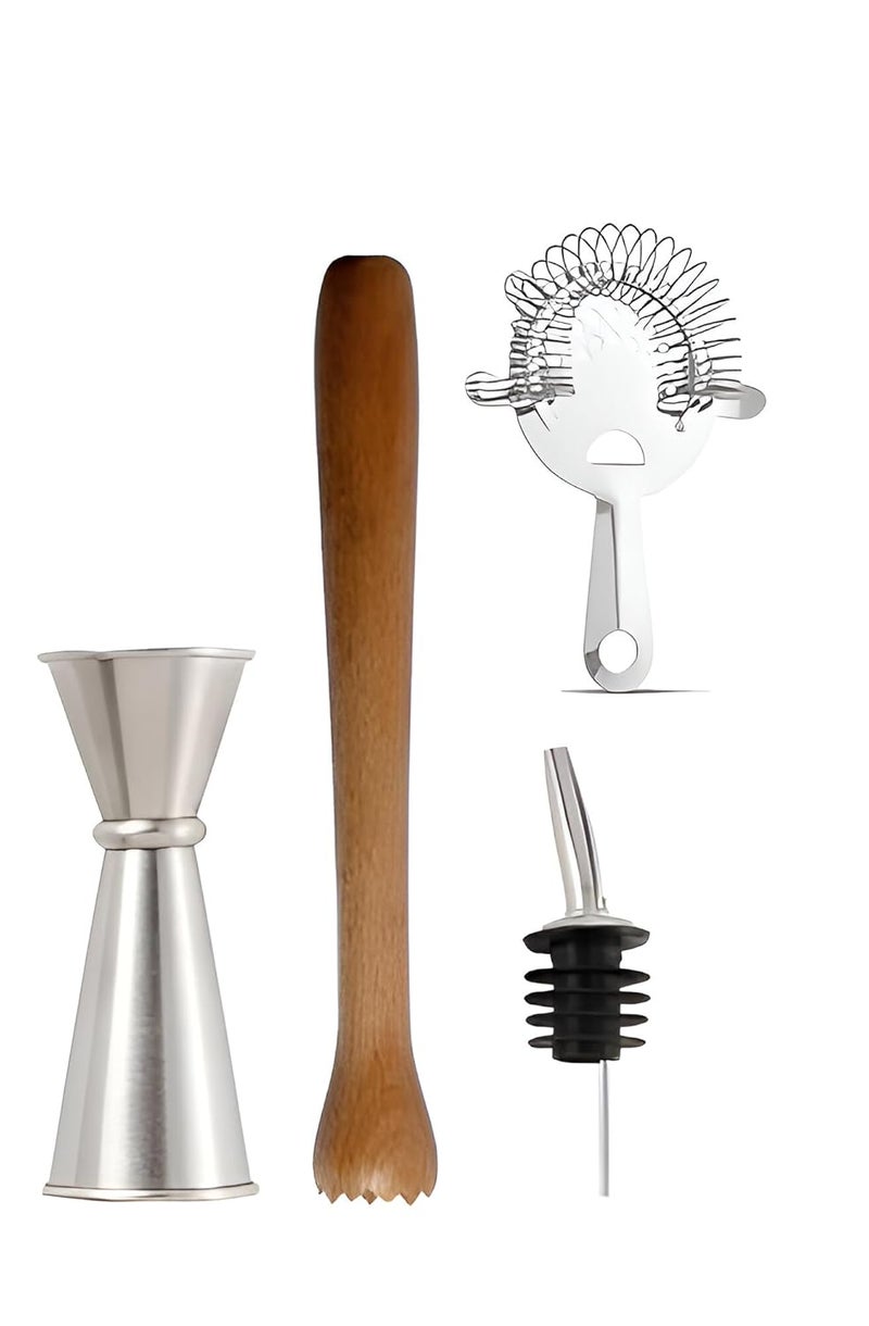 BIRDBRID Premium Cocktail Tool Set Bar Tools Drinkware Cocktail Muddler Jigger Pourer Cocktail Strainer Bartending kit drinkware Home bar Accessories Stainless Steel Finish 4Piece Set - Image 1