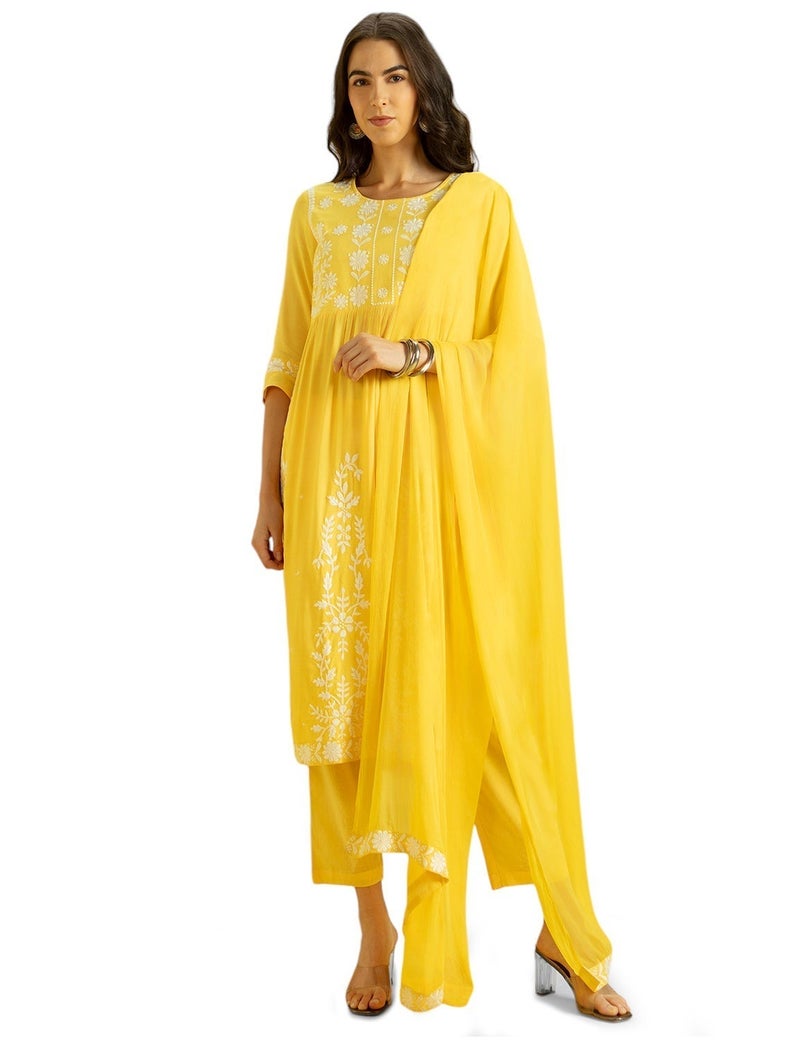 كاري طقم كورتا تشيكانكاري مطرز بخط A مع دوباتا - Image 2