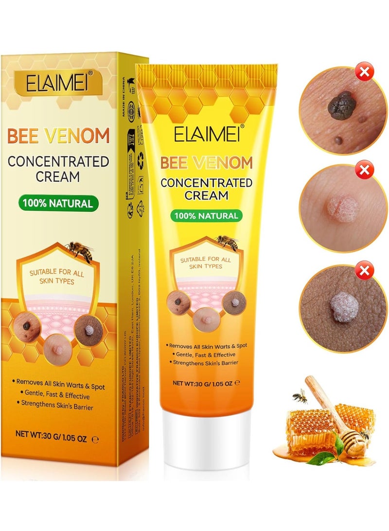 إليمي Bee Venom Cream Skin Wart&Tag Remover, Bee Venom Skin Treatment Cream for Tag and Spot Removal, تعزيز وتقوية الصيغة مع زيت شجرة الشاي, مرطب مهدئ وإصلاح لجميع أنواع البشرة - Image 1