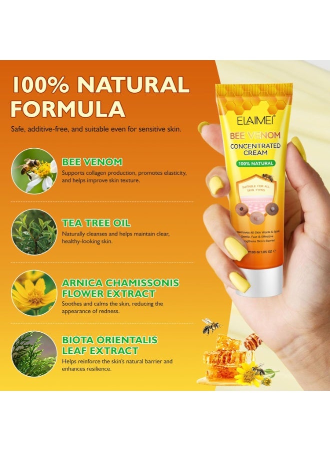 إليمي Bee Venom Cream Skin Wart&Tag Remover, Bee Venom Skin Treatment Cream for Tag and Spot Removal, تعزيز وتقوية الصيغة مع زيت شجرة الشاي, مرطب مهدئ وإصلاح لجميع أنواع البشرة - Image 3