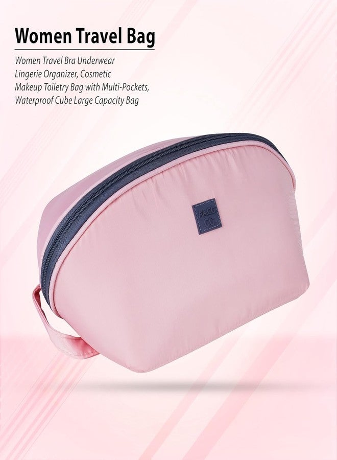 KROYWEN Women Travel Bra Underwear Lingerie Organizer, Cosmetic Makeup Toiletry Bag with Multi-Pockets, Waterproof Cube Large Capacity Bag (Pink) - Image 2