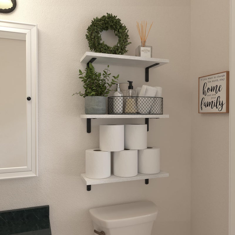 WOPITUES White Floating Shelves Set of 6,Wood for Bedroom,Modern Wall Decor,Bathroom Storage,Book Living Room[Upgraded]-White (HM011A) - Image 3