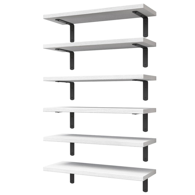 WOPITUES White Floating Shelves Set of 6,Wood for Bedroom,Modern Wall Decor,Bathroom Storage,Book Living Room[Upgraded]-White (HM011A) - Image 1