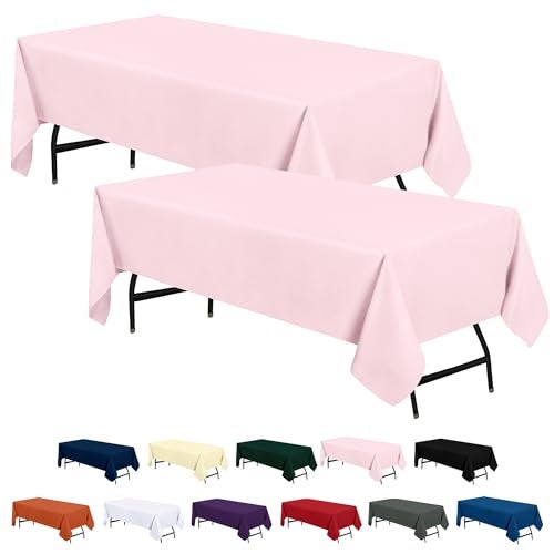 Utopia Kitchen 2 Pack 6 Foot Rectangle Table Cloth [60x102 Inches, Pink] Stain and Wrinkle Resistant Tablecloth Washable Polyester Cover for Dining, Buffet Parties, Picnic and Weddings - Image 1