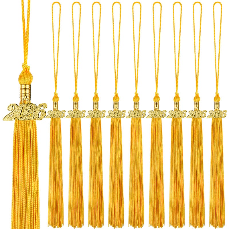 Chuangdi 10 Pieces 2026 Grad Graduation Tassels Graduation Cap Tassels with 2026 Charms Graduate Hat Decoration for School Party FavorsGold - Image 3