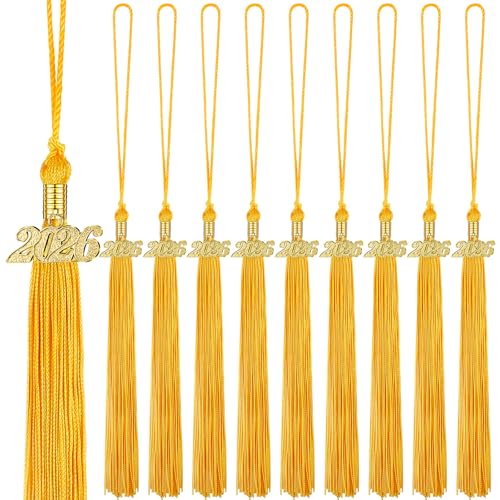 Chuangdi 10 Pieces 2026 Grad Graduation Tassels Graduation Cap Tassels with 2026 Charms Graduate Hat Decoration for School Party FavorsGold - Image 1