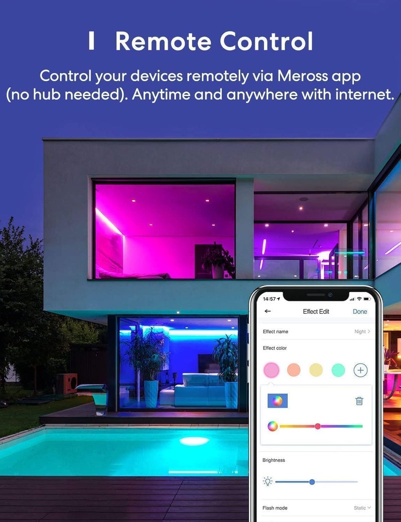 meross Led Strip Light 5M LED Light Strip Compatible with Apple HomeKit Siri Alexa Voice Control and Remote Control, RGB Color Changing Led Strips for Home, Bedroom - Image 4